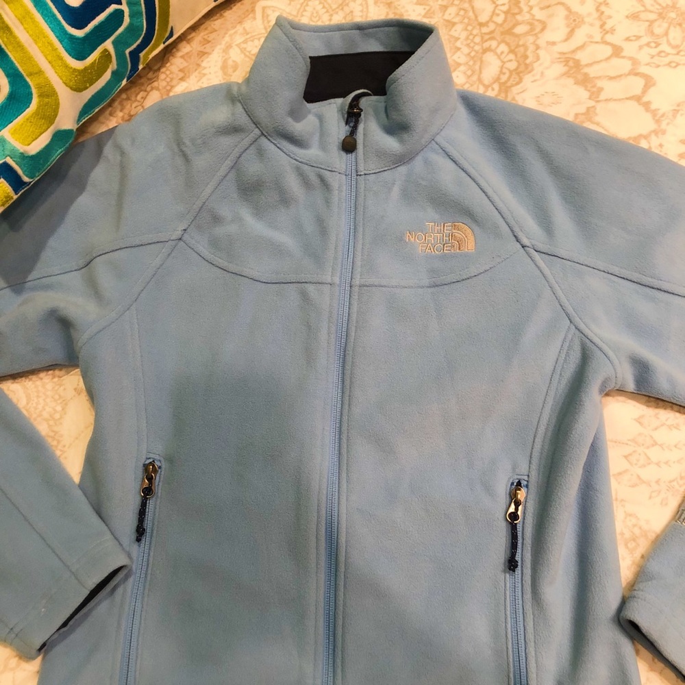 Baby blue north face zip up